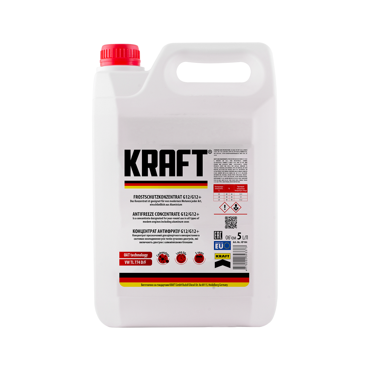 Антифриз концентрат KRAFT G12/G12+ червоний 5 л